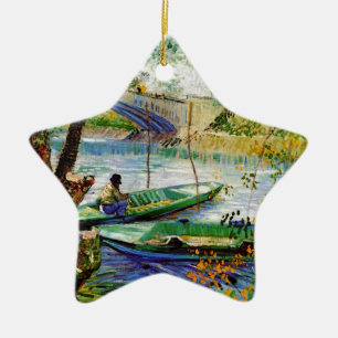 Fishing in Spring, Vincent van Gogh. Beautiful fis Ceramic Tree Decoration