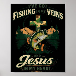 Fishing In Veins Jesus In Heart Christian Fishing Poster