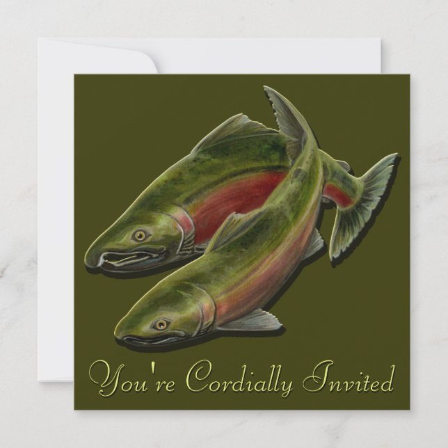 Fishing Invitations Personalised Salmon Art RSVP (Front)