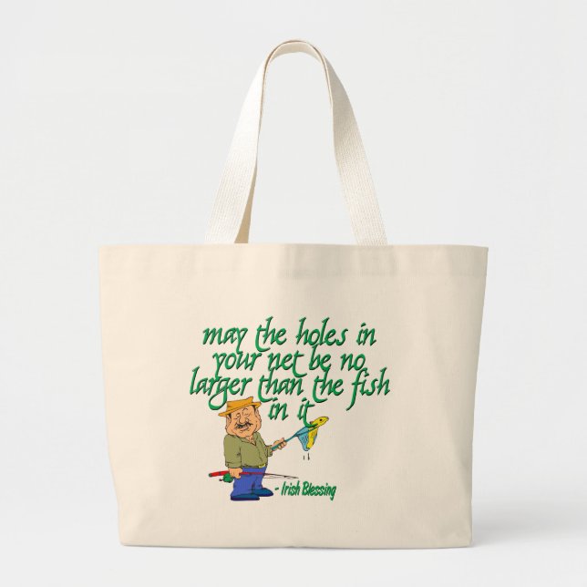 Fishing Irish Blessing Large Tote Bag (Front)