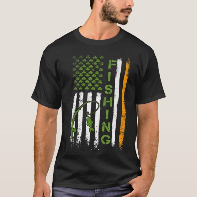 Fishing Irish US Flag Saint Patricks Day Fishing T-Shirt (Front)