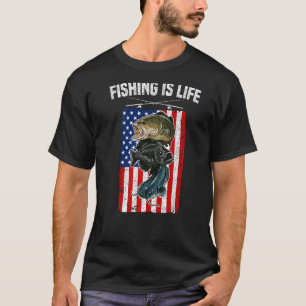 Fishing Is Life Catfish Crappie and Bass USA Flag  T-Shirt