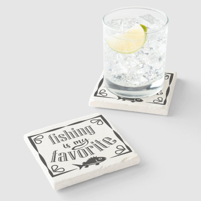 Fishing is my favourite quote  stone coaster (Side)