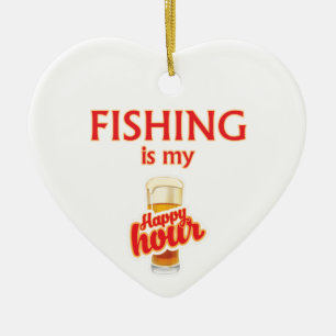 Fishing Is My Happy Hour Ceramic Tree Decoration