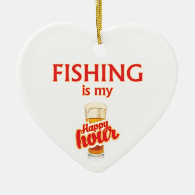 Fishing Is My Happy Hour Ceramic Tree Decoration (Front)