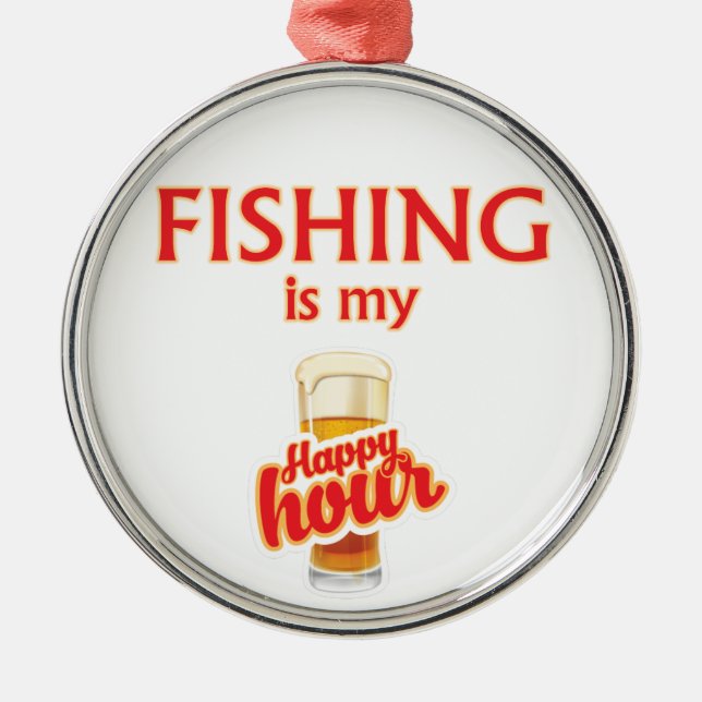 Fishing Is My Happy Hour Metal Tree Decoration (Front)