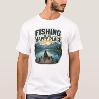 Fishing Is My Happy Place Vintage Lake Angler T-Shirt