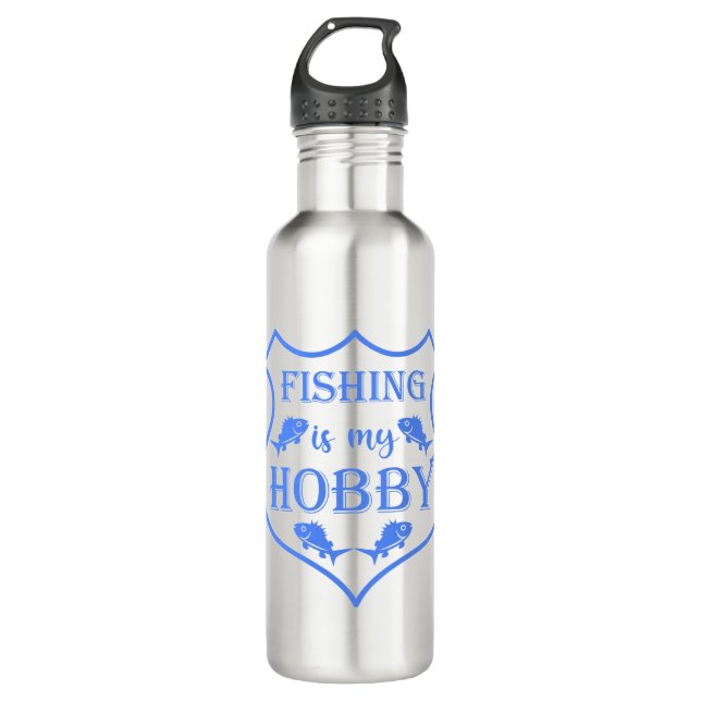 Fishing is my hobby shield quote on crest  710 ml water bottle (Front)