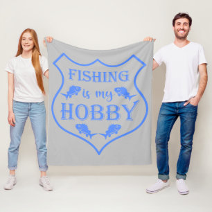 Fishing is my hobby shield quote on crest fleece blanket