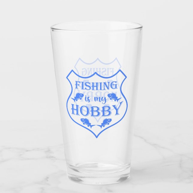 Fishing is my hobby shield quote on crest glass (Front)