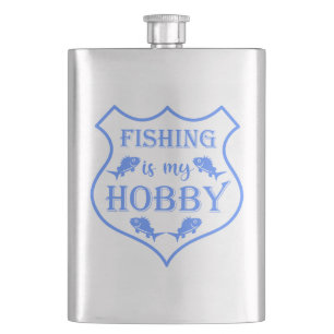 Fishing is my hobby shield quote on crest hip flask