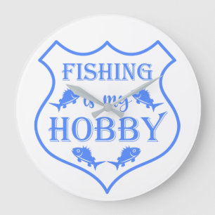 Fishing is my hobby shield quote on crest large clock