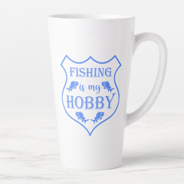 Fishing is my hobby shield quote on crest  latte mug (Right)