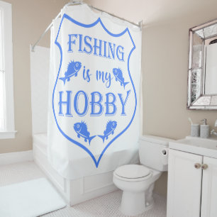 Fishing is my hobby shield quote on crest shower curtain