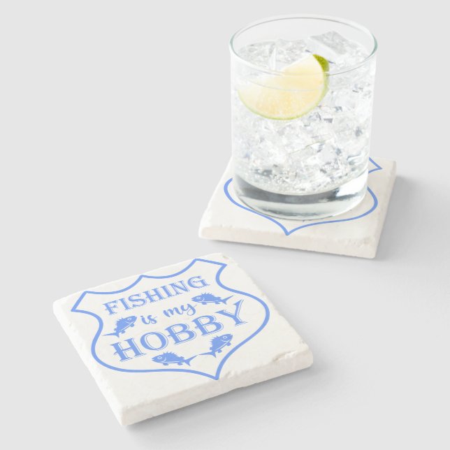 Fishing is my hobby shield quote on crest  stone coaster (Side)
