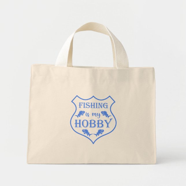 Fishing is my hobby shield quote on crest  tote ba (Front)