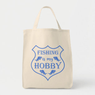 Fishing is my hobby shield quote on crest  tote bag