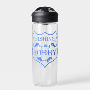 Fishing is my hobby shield quote on crest  water bottle