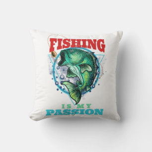 Fishing is my Passion, Vintage Fishing Gift Idea Cushion