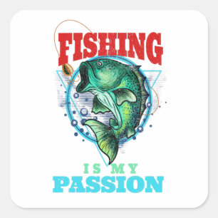 Fishing is my Passion, Vintage Fishing Gift Idea Square Sticker