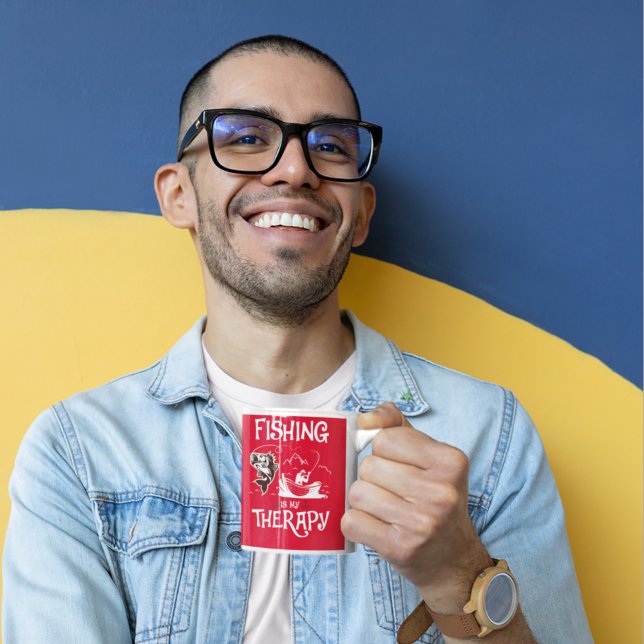Fishing Is My Therapy Red Row Boat Coffee Mug (Creator Uploaded)