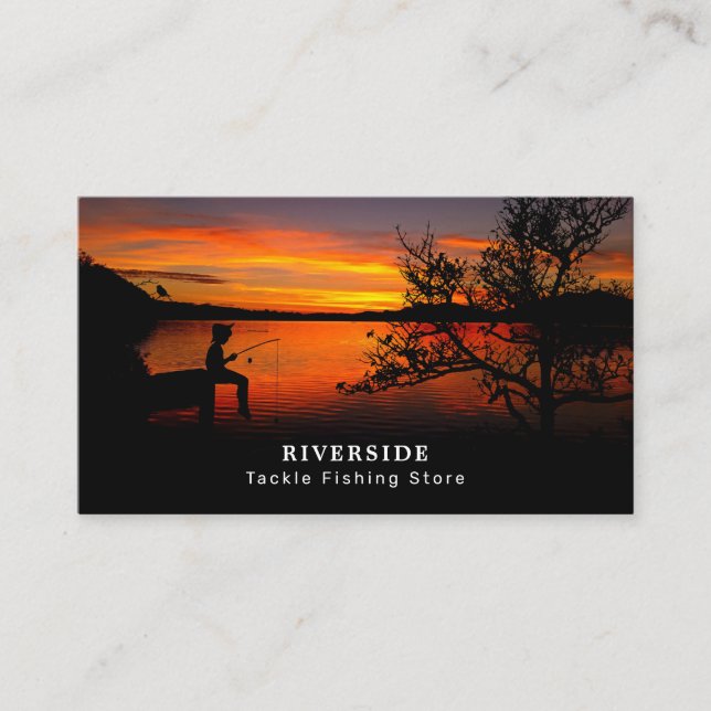 Fishing Lake Landscape, Fisherman, Fishing Store Business Card (Front)