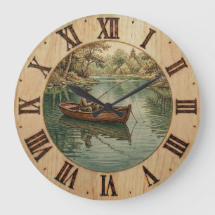 Fishing Lake wooden Wall Clock 