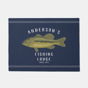 Fishing Lodge in Blue, Bass and Family Doormat