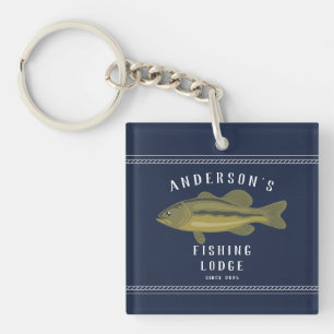 Fishing Lodge in Blue, Bass and Family Key Ring