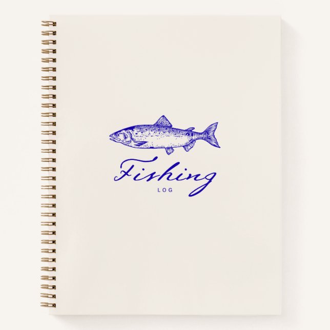 Fishing Log | Soft Neutral And Timeless Blue Gift  Notebook (Front)