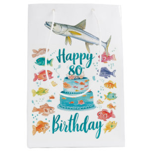 Fishing Lover 80th Birthday Watercolor  Medium Gift Bag