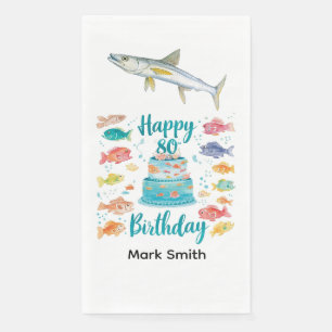 Fishing Lover 80th Birthday Watercolor Napkin
