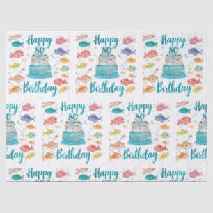 Fishing Lover 80th Birthday Watercolor  Tissue Paper