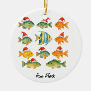 Fishing Lover Christmas Themed with Santa Hat Ceramic Tree Decoration