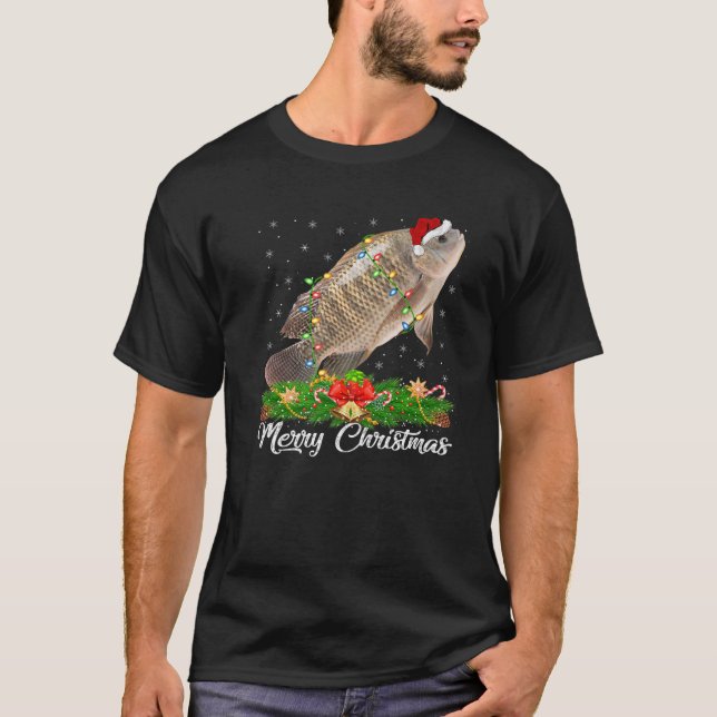Fishing Lover Matching Santa Hat Tilapia Fish Chri T-Shirt (Front)