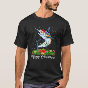 Fishing Lover Matching Santa Hat White Marlin Fish T-Shirt