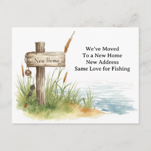 Fishing lover moving house themed postcard
