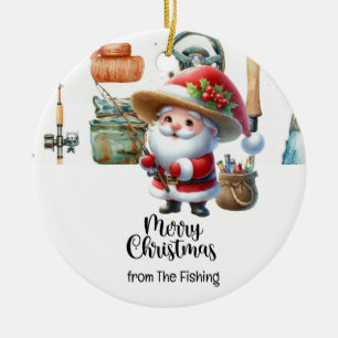 Fishing Lover Santa Claus christmas Ceramic Tree Decoration