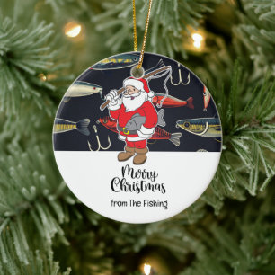 Fishing Lover Santa Claus christmas Ceramic Tree Decoration