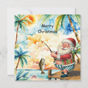 Fishing Lover Santa is Fishing Christmas in July Holiday Card