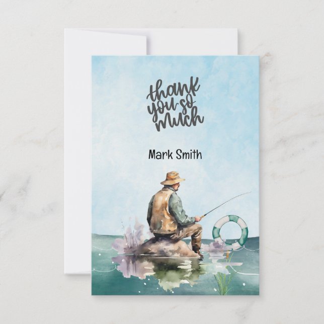 Fishing Lover watercolor  Thank You Card (Front)