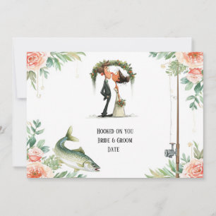 Fishing Lover wedding with rod and flowers Invitation