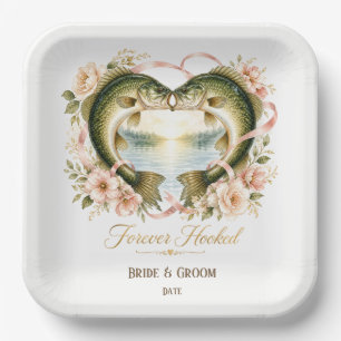 Fishing Lover wedding with rod and flowers Paper Plate