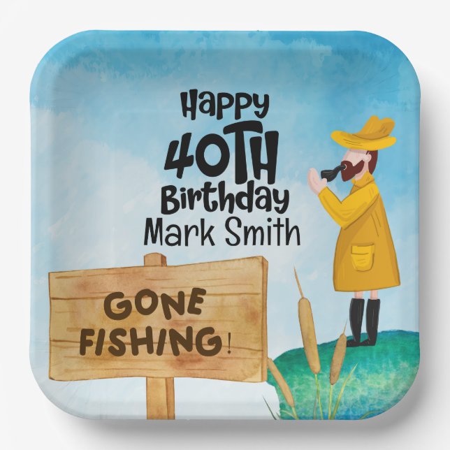 Fishing Lovers 40th Birthday  Paper Plate (Front)
