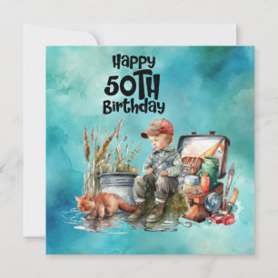 Fishing lovers 50th  birthday Fish   watercolor   Card