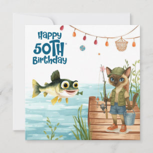 Fishing lovers 50th  birthday Fish   watercolor   Card