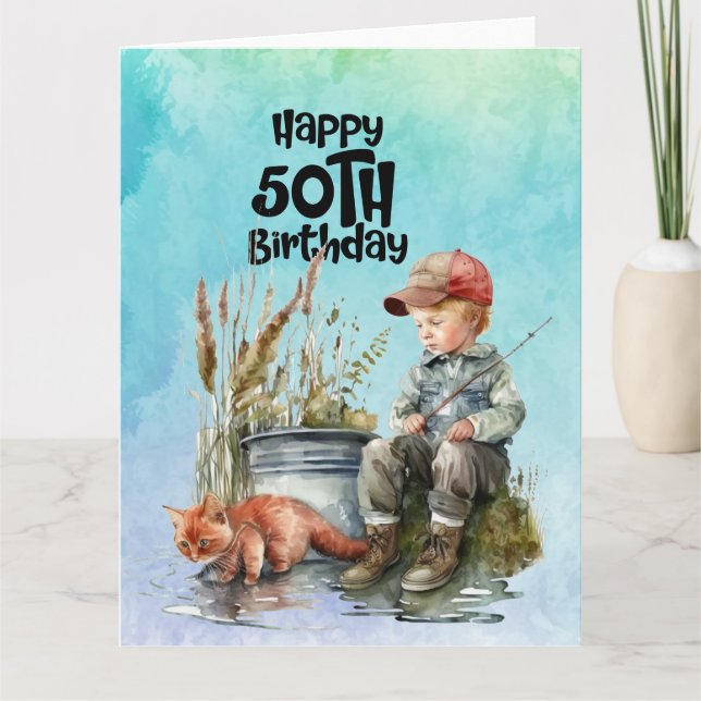 Fishing lovers 50th  birthday fishing  card (Front)