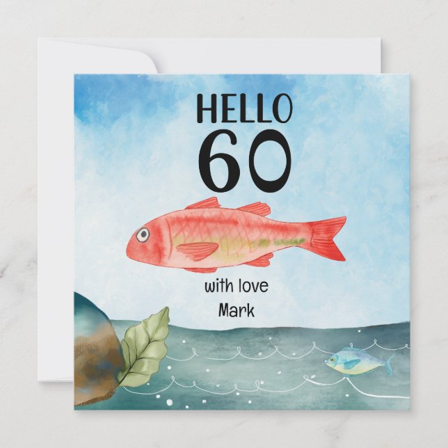 Fishing Lovers 60th Birthday watercolor Card (Front)