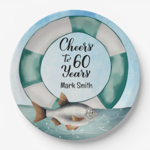 Fishing Lovers 60th Birthday watercolor Paper Plate