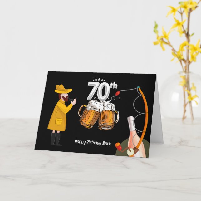 Fishing Lovers 70th Birthday  Card (Yellow Flower)